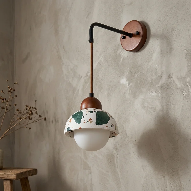 Japanese Retro Iron Frame Speckled Shade Long Drop Suspended Bedroom Living Room Bedside Hallway Indoor Decorative Wall Lamp