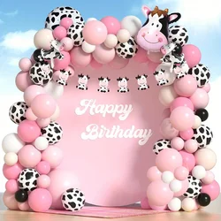 132PCS Cow Balloon Wreath Arch Kit for Birthday Party Decoration, Pink Cow Farm Theme Indoor Outdoor Decoration,