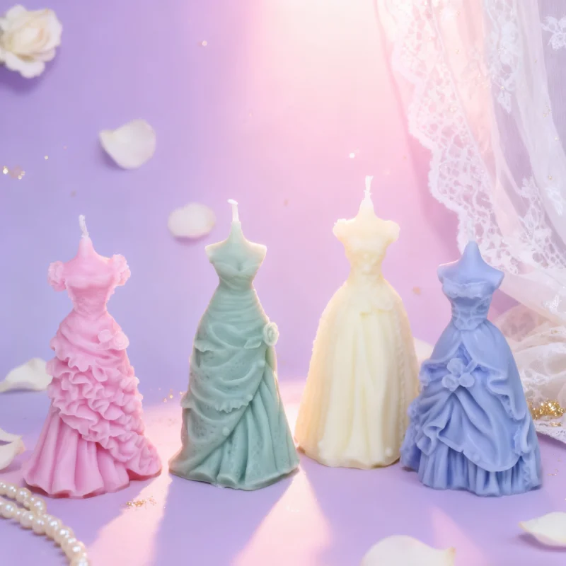 3D Hochzeit Kleid Silikon Kerze Form Charmante Handgemachte Aroma Gips Harz Ornamente Formen DIY Weibliche Rose Prinzessin Kleid Form