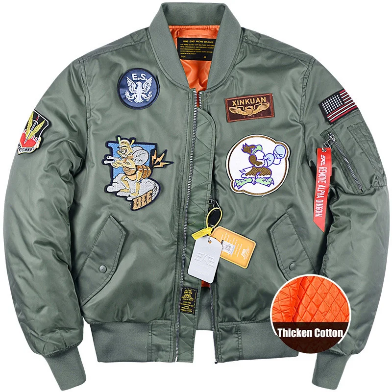 

Men's MA1 Flight Jacket Thicken Cotton Coat Military Tactical Air Force Bomber Outerwear Embroidered Stamp Baseball Male