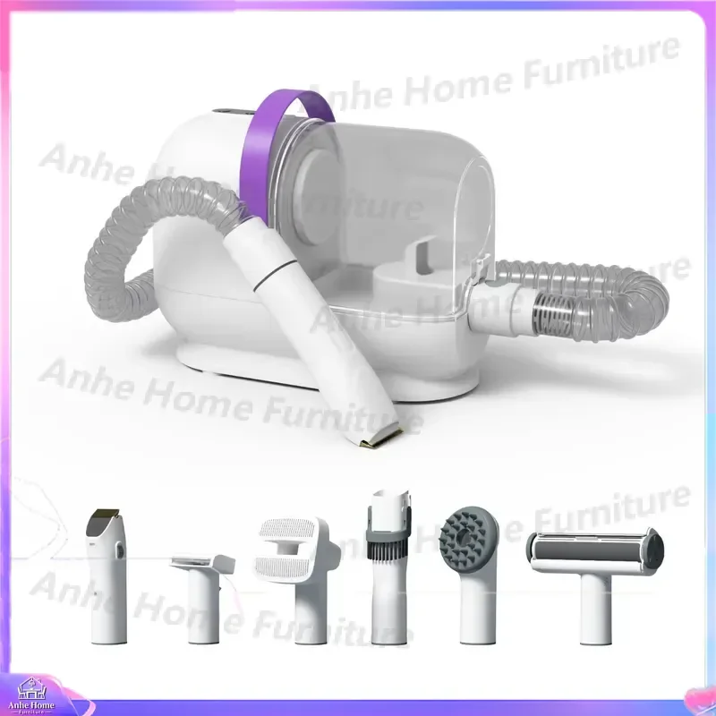 6 in 1 Pet Grooming Kit Vacuum Cleaner Low Noise Dog Cat Hair Remover Trimmer Clipper Nail Grinder Portable Handheld Grooming