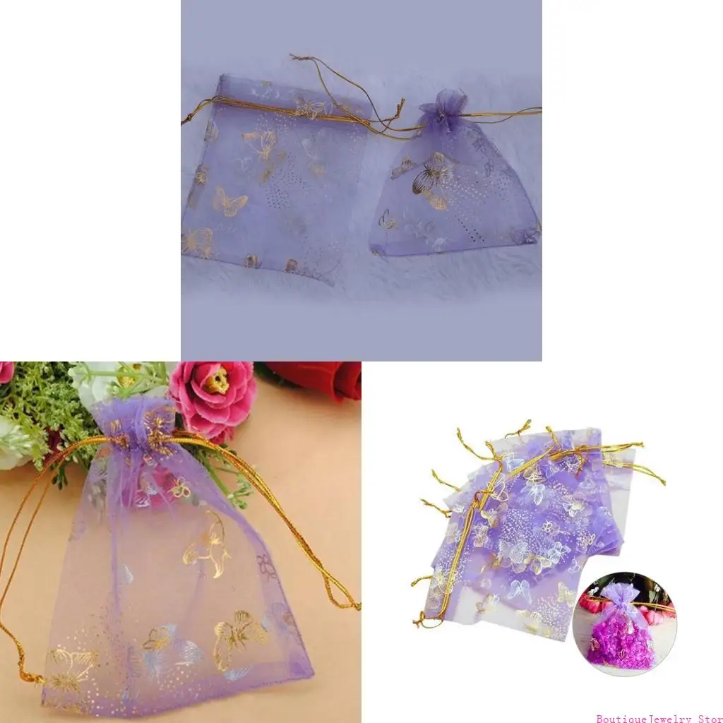 E1PE 25Pcs Organza Gift Bags Jewellery Drawstring Pouches Wedding Party Candy 10X12cm