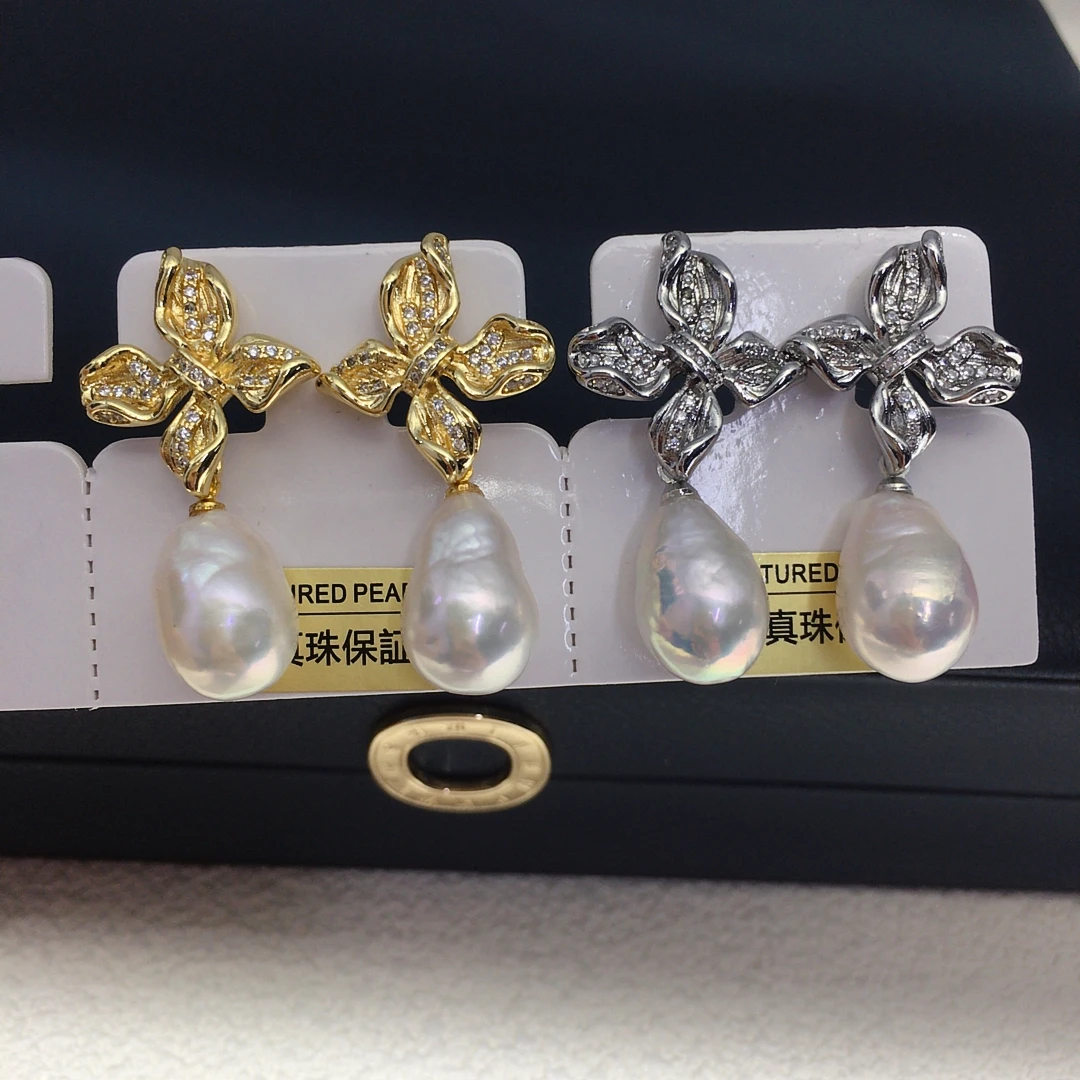 

Серьги из натурального пресноводного жемчуга в форме и закругленного жемчуга в стиле барокко, легкие роскошные серьги с лепестками, подарок для банкета для женщин