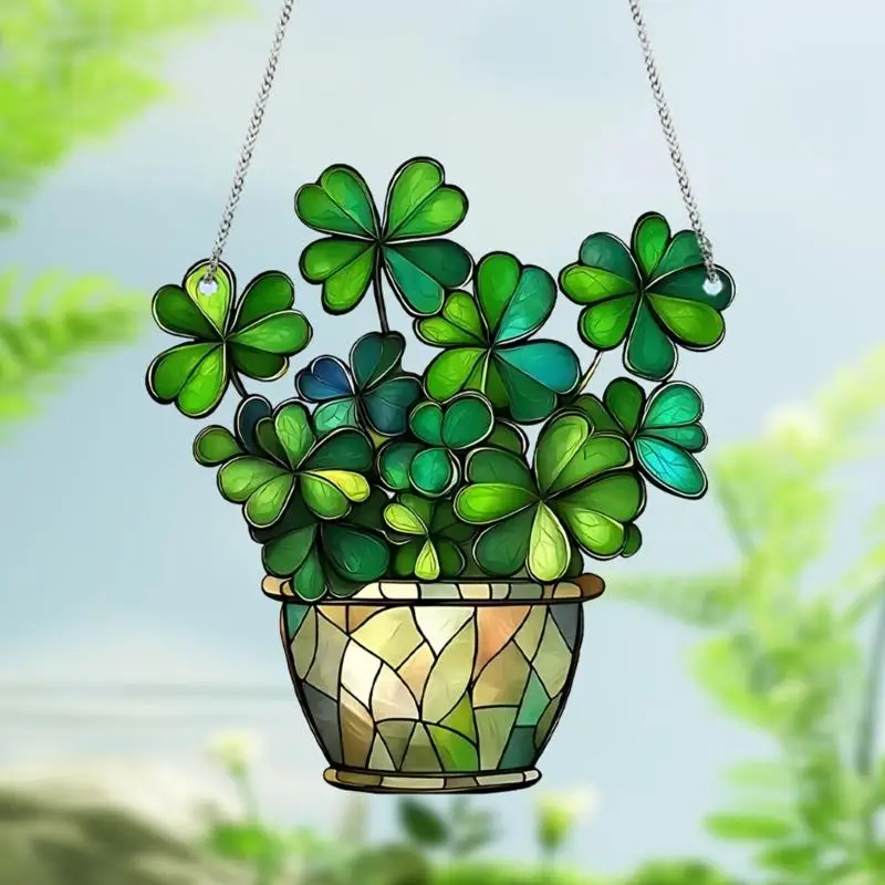 Stained Acrylic Window Hangings,Four Clovers Suncatchers for Window Hanging