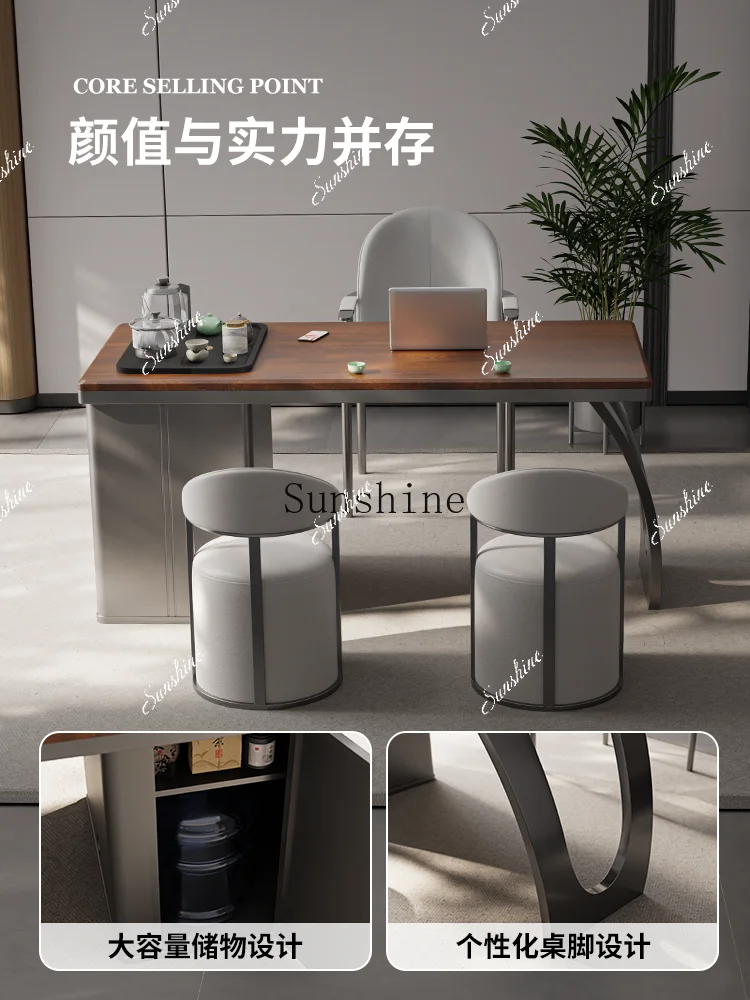 New Chinese-style home balcony solid wood tea table and chair combination bed and breakfast office small tea table FT