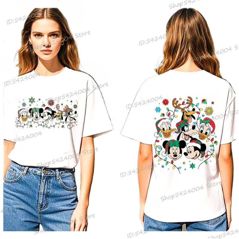 عيد الميلاد ميكي ماوس قميص ميكي صديق عيد الميلاد تي شيرت عيد ميلاد سعيد Crewneck قصيرة الأكمام تيز النساء الرجال بلايز