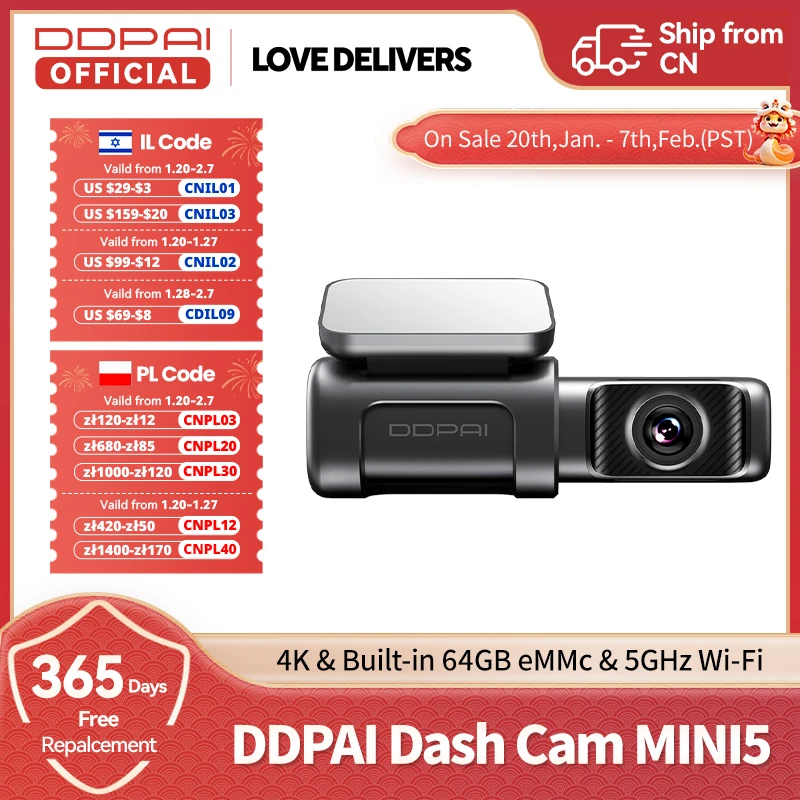 DDPAI Dash Cam Mini5 4K UHD DVR Car Camera Recorder Car Dash Camera Recorder GPS ADAS  eMMC built-in Storage 5GHz Wi-Fi SR2.0