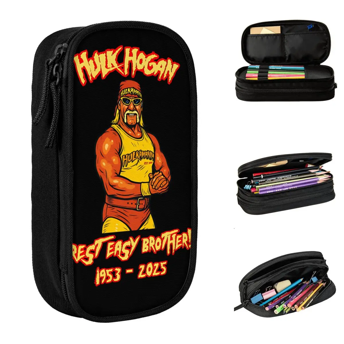 

Hulk Hogan Rest Easy Brother 1953-2025 Pencil Case Double Layer Pencil Box Portable School Pencil Cases Stationery Organizer