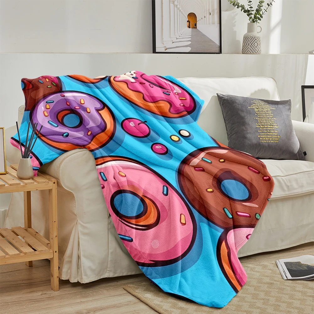 Blue Donuts Colorful Cozy Flannel Fleece Blanket Lightweight Plush Throw Blanket for Sofa Bed Travel Camping Warm Blanket