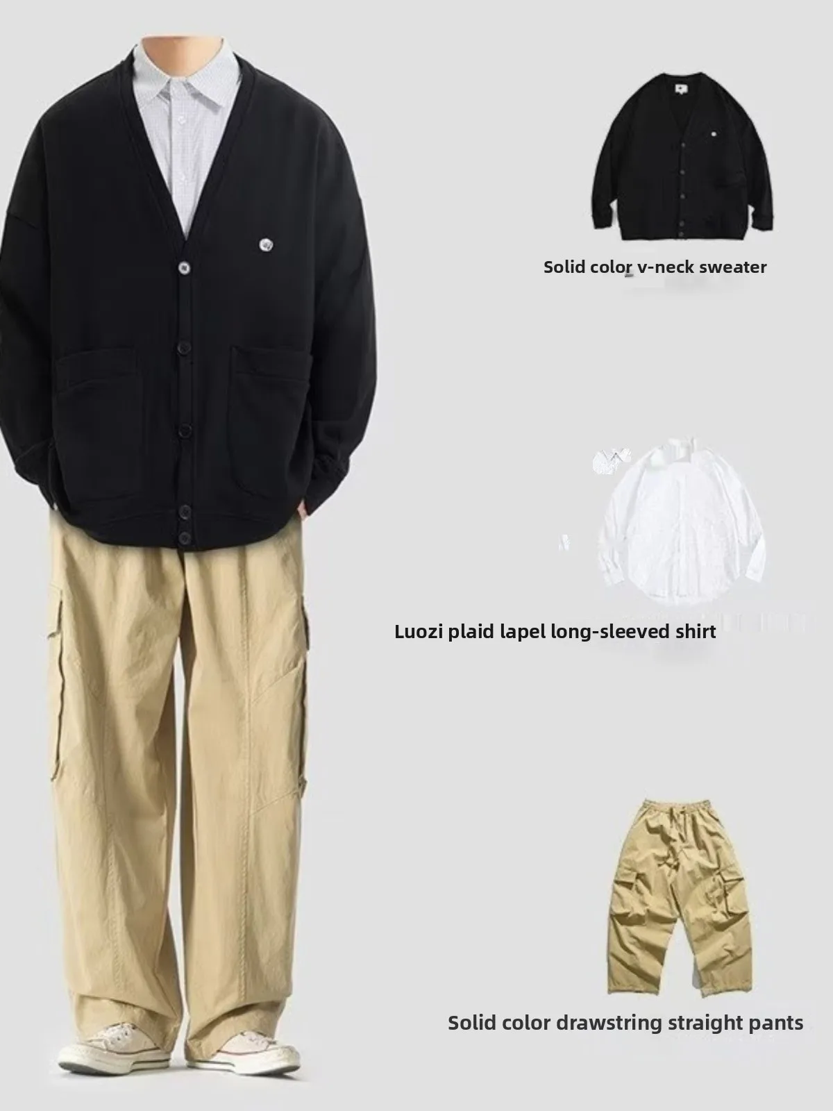 

Loose Men's Knitted Cardigan Pure Color College Sle Faion Autumn Winter Korean Trend V-Ne Long Sve Urban Wear