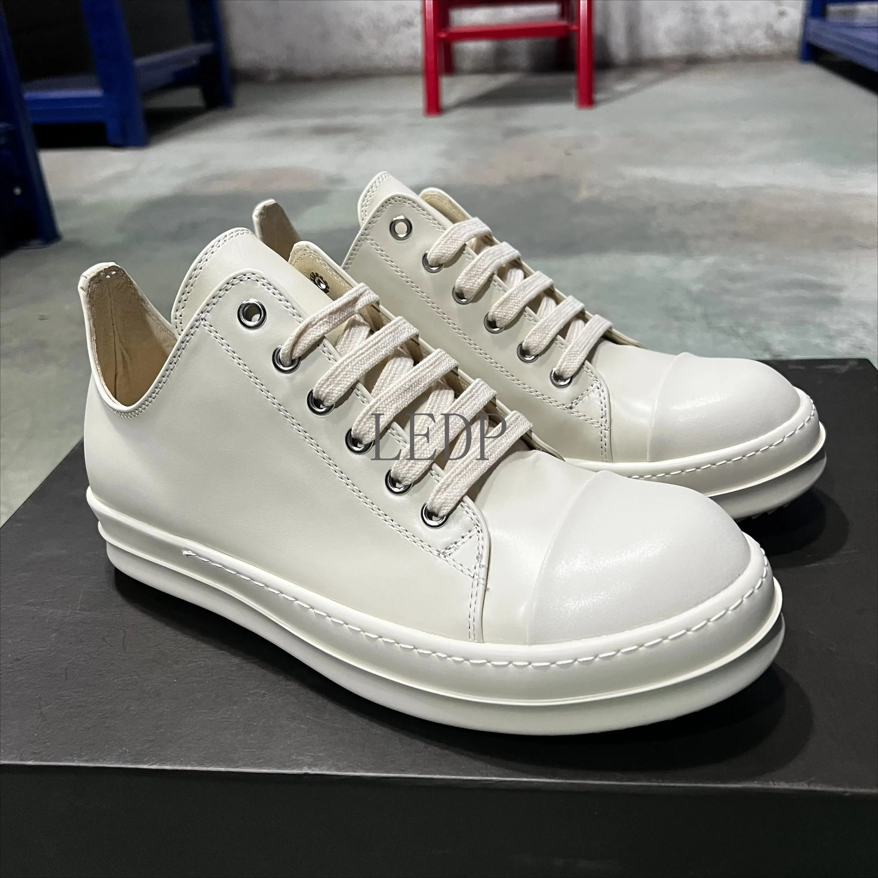 

Brand Retro Ivory All White Leather Men Shoe Women's Casual Low Top Sneakers Chunky Sole Lace Up Luxury Designer Shoes Sneakers