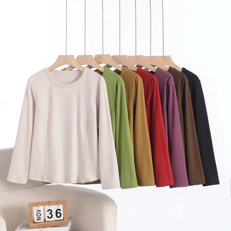 XL do 8XL Plus size Fleece O-Neck Bottoming Tshirts Long sleeves solid color Autumn winter Thick warm T-shirt base Tee tops