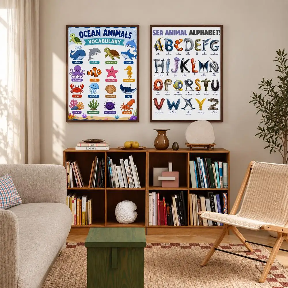 Ocean Animal Alphabet Poster Early Learning Wall Print For Preschool Kids Homeschool Room Decoration