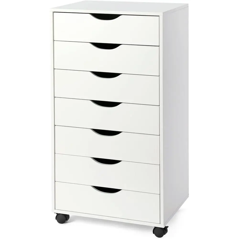 

Mobile Rolling Storage Cabinet with Locking Wheels, Tall Chest for Home or Office, White