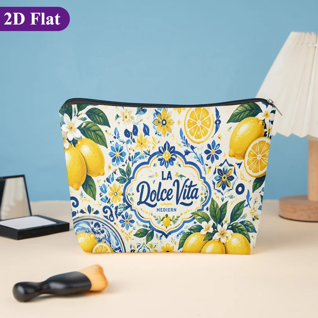 Lemon Floral Decorative Pattern Stylish Travel Toiletry Bag Featuring Fun Patterns Zipper Closure Fashion Travel Storage Bags