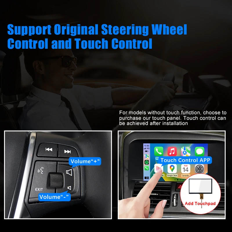 CarPlay اللاسلكي لفولفو 7 ''S60 S80 XC60 V60 V40 S60L 2015-2019 سيارة اللعب أندرويد صندوق السيارات مرآة الرؤية الأمامية كاميرا خلفية