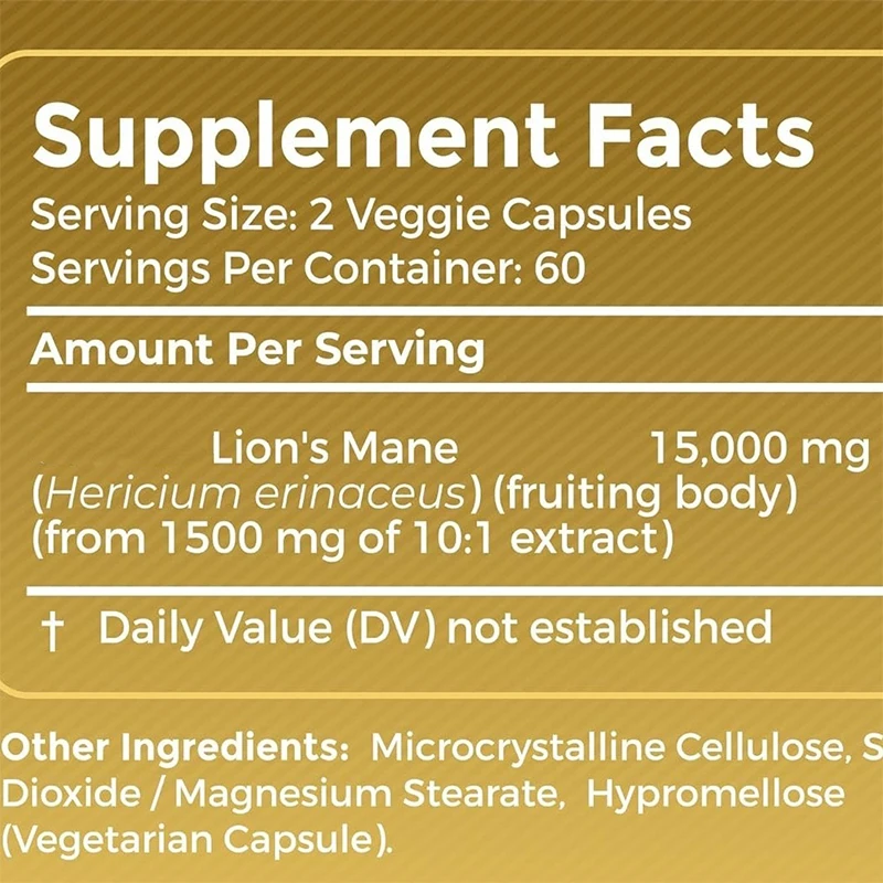 Lions Bristle Supplement Capsule || 15000mg || 60 Capsules || Vegetarian, Non Genetically Modified, Gluten Free.