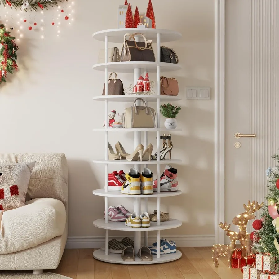 

7-уровневая вращающаяся полка для обуви с защитой от опрокидывания, вращающаяся стойка на 360 градусов со стальными стержнями, отдельно стоящая круглая полка для обуви Lazy Susa