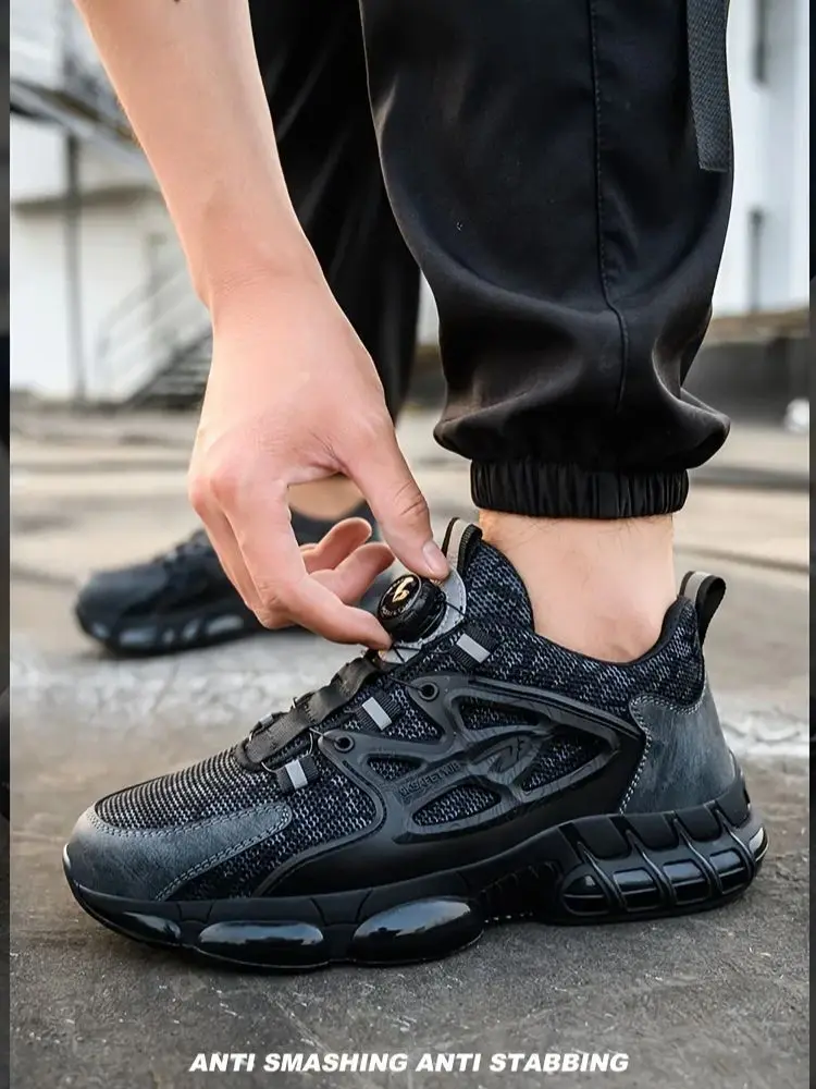 Veiligheidsschoenen voor heren Stalen neus Anti-lek Werkschoenen voor heren Antislip Versterkte zool Roterende knop Mode-sneaker - afbeelding 2