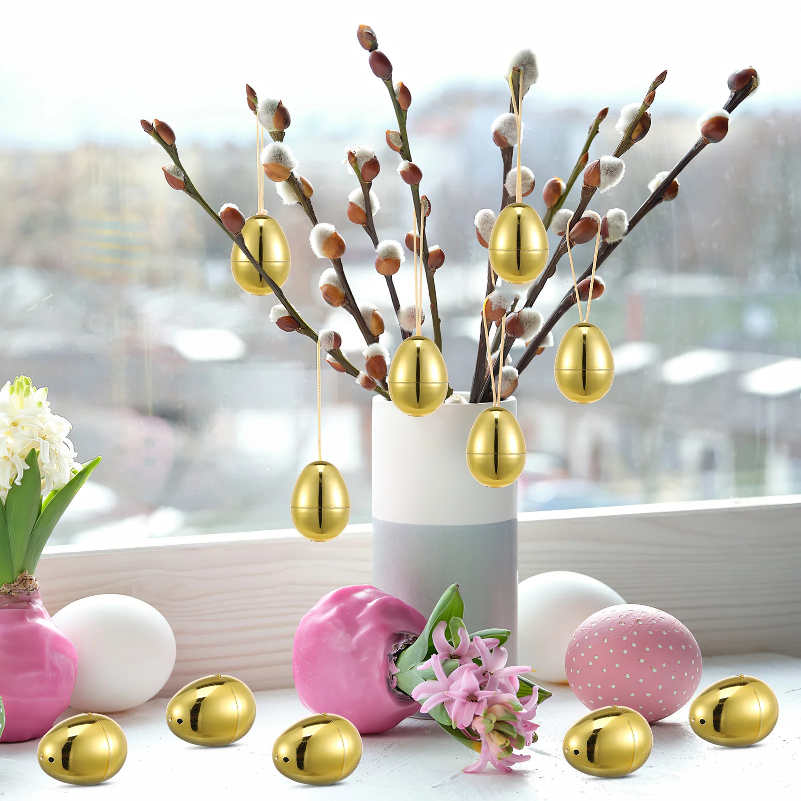 

20pcs Golden Fillable Easter Eggs Plastic Decorative Candy Gift Boxes Hollow Egg Shaped Containers Easter Decoration