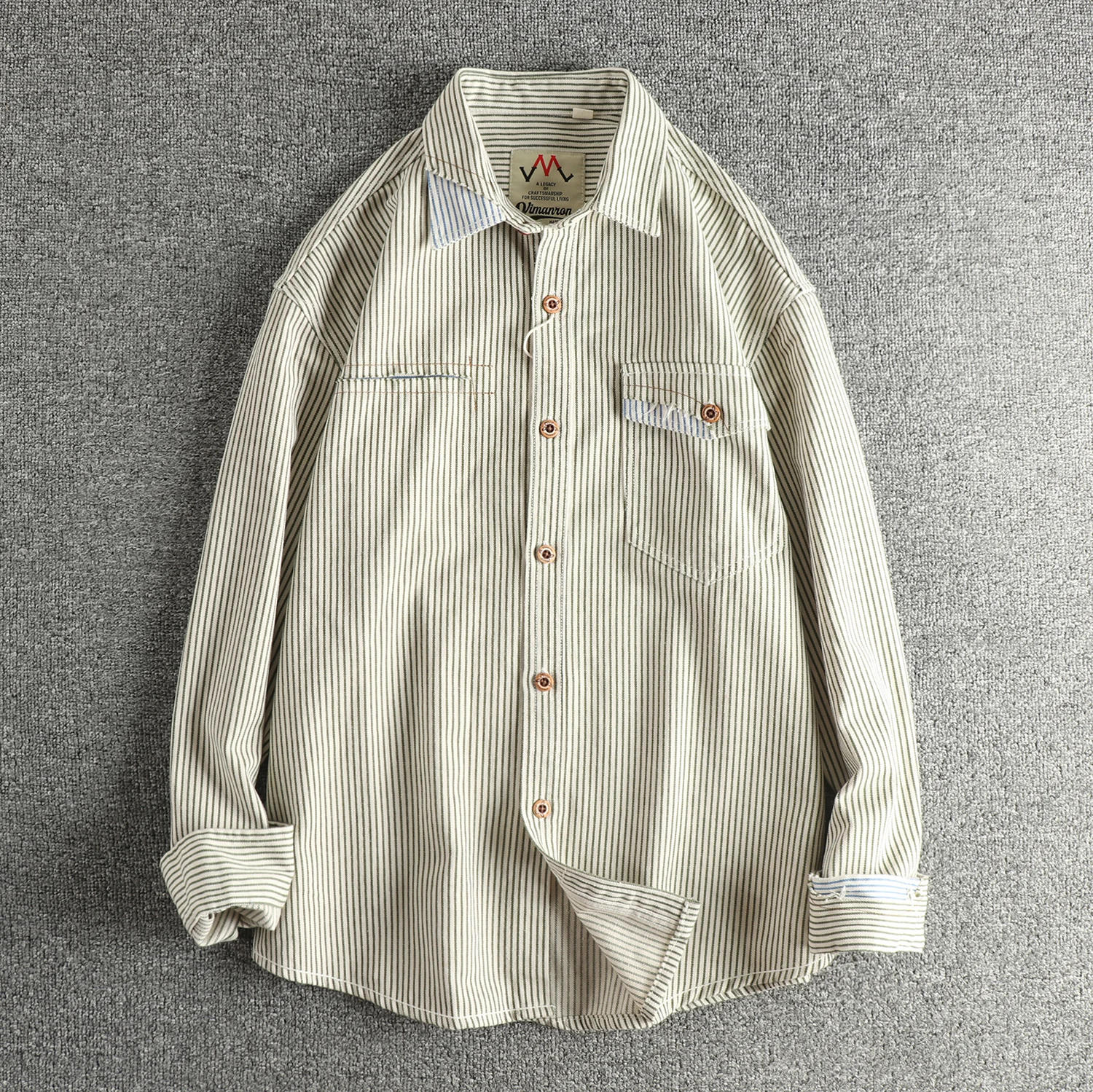 

2025 Autumn New American Retro Long Sleeve Turn-down Collar Patchwork Shirt Men's 100% Cotton Fashion Loose Washed Casual Blouse