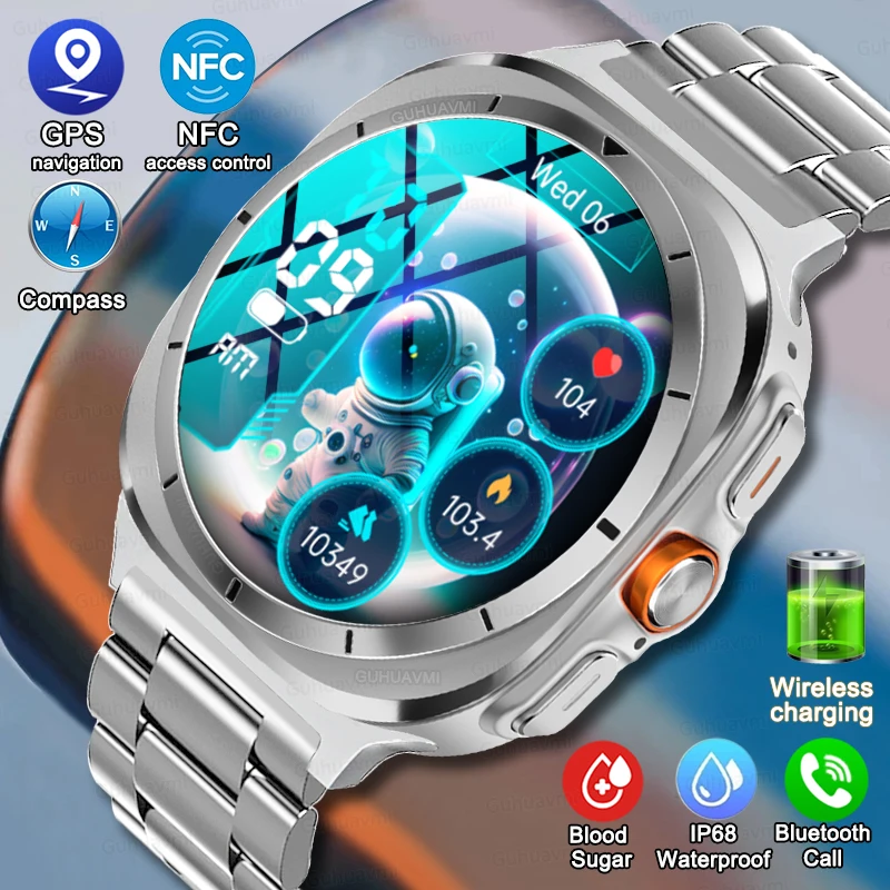 2024 Neue Uhr Pro Max Ultra Smart Uhr Männer Serie 7 47mm 1,43 Zoll Hohe Bildwiederholfrequenz AMOLED Bildschirm Uhr NFC Kompass Smartwatch