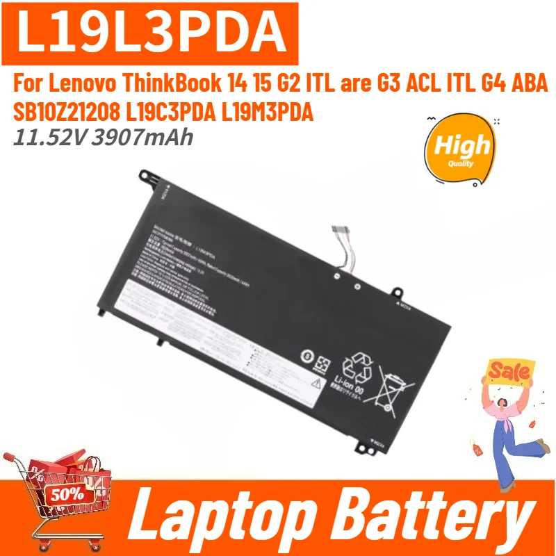 New L19L3PDA High Quality Laptop Battery 11.52V 3907mAh For Lenovo ThinkBook 14 15 G2 ITL,G3 ACL ITL G4 ABA  L19C3PDA L19M3PDA