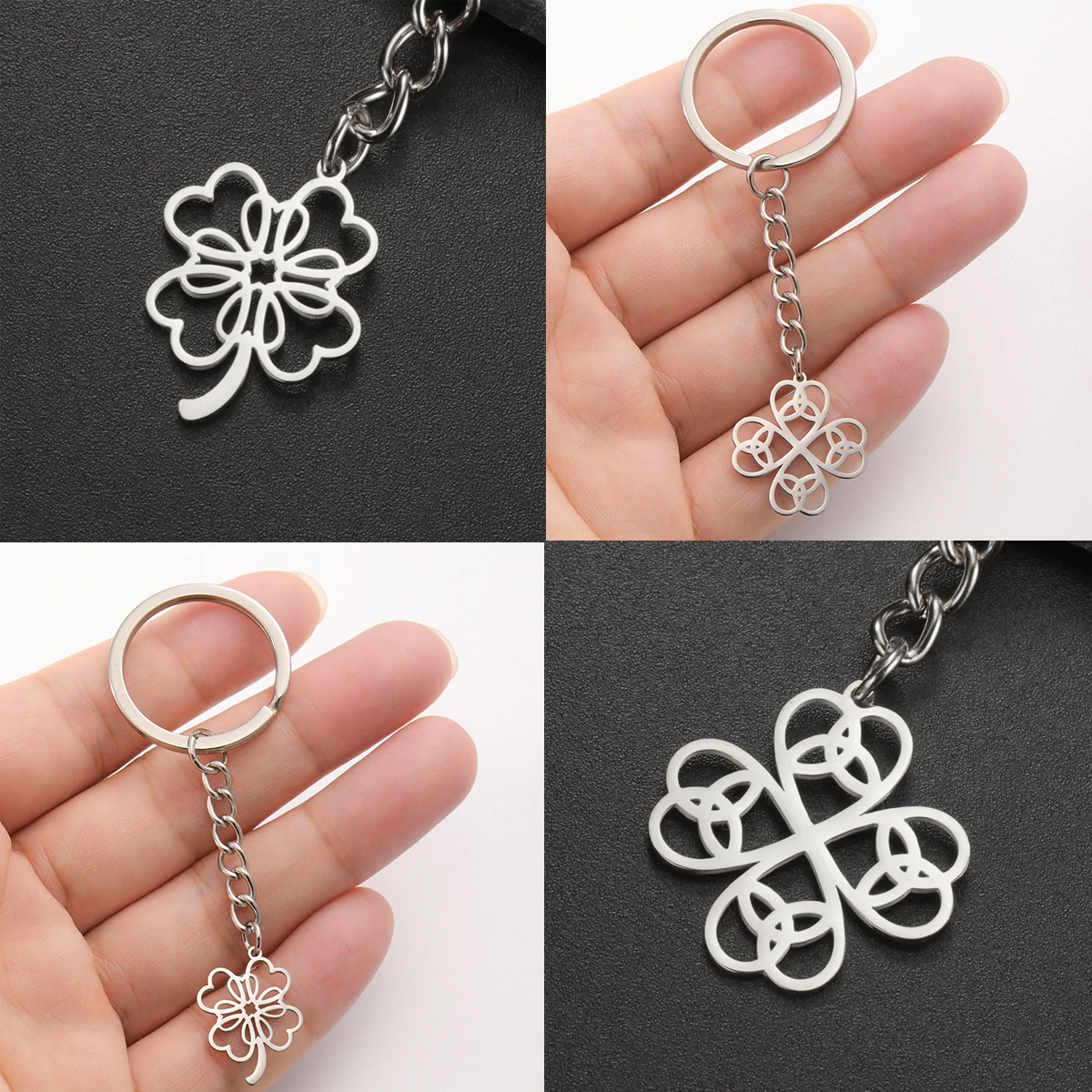 LIKGREAT Fashion Four-Leaf Clover Keyrings Lucky Charm Stainless Steel Trinity Knot Keychains for Women Men Birthday Gifts
