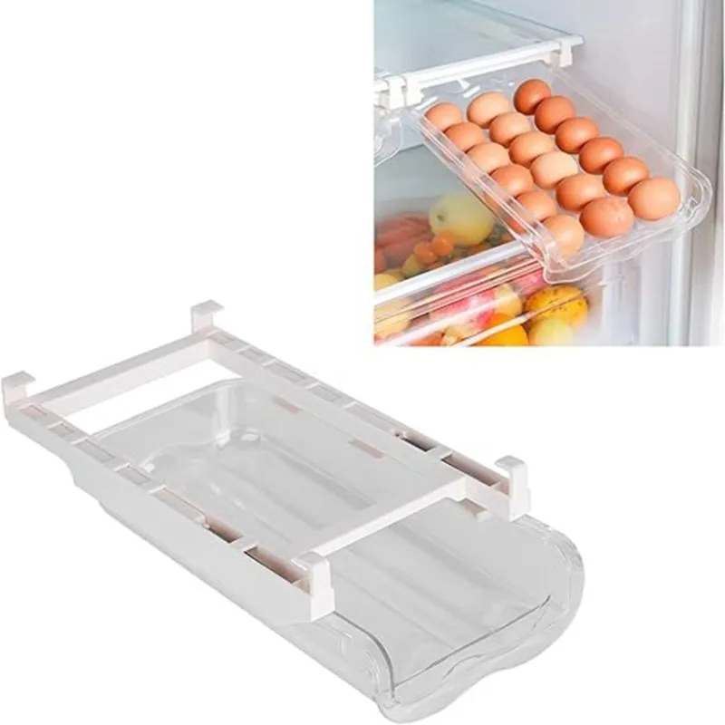 AA81-Kitchen Refrigerator Organizer Bins - Transparent PET Plastic Egg Storage Drawer Set For Freshness