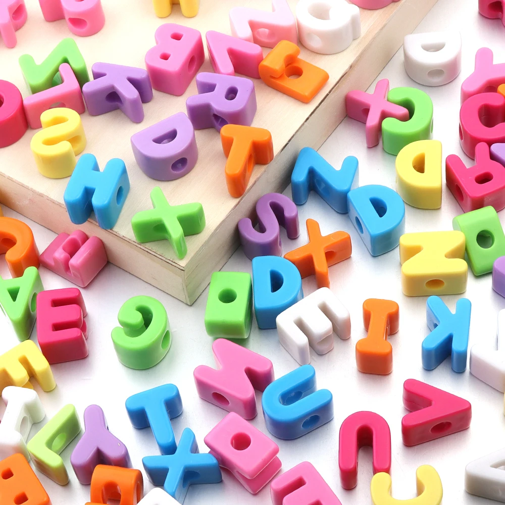 10-26 teile/los Mix Farbe Acryl Alphabet Anzahl Perlen Großes Loch Lose Perlen Für Schmuck Machen DIY Armband Halskette schlüsselbund – Detail 7