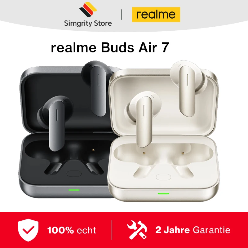 Versione globale realme Buds Air 7 Cancellazione attiva del rumore intelligente 52 dB Driver per bassi profondi da 12,4 mm BT5.4 Auricolari con audio spaziale a 360°