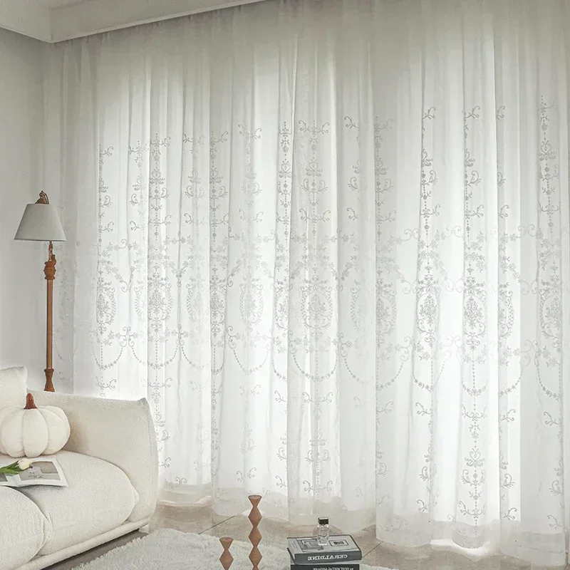 Écrans à fleurs transparents pour chambre à coucher, rideaux de fenêtre de salon, broderie blanche de haute qualité, Tulle en Vo