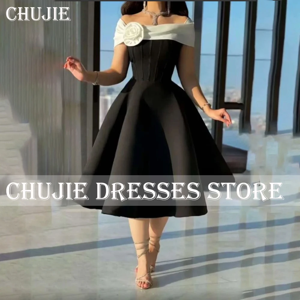 

Satin vestidos graduación With Flower Mini Cocktail Dresses Customized Tea Length Evening Party Gowns A Line Homecoming Dresses
