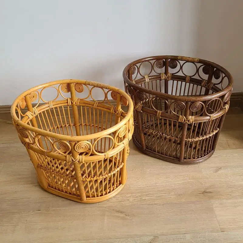 1Pc Handmade Rattan Woven Storage Basket Dirty Clothes Basket Home Portable Sundries Basket