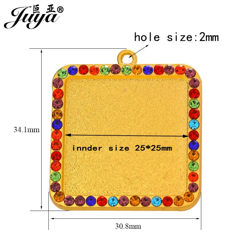 15pcs/set Blank HD Sublimation Pendant Settings 25mm Square Cabochon Base For DIY Thermal Transfer Jewelry Findings Accessories