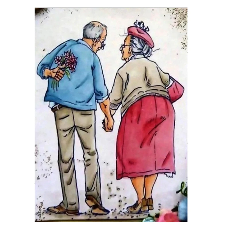 

HJ-DIY Diamond Painting Diamond Embroidery Round Resin Diamond Cross Stitch Home Wall Decor 30X40cm Loving Old Couple