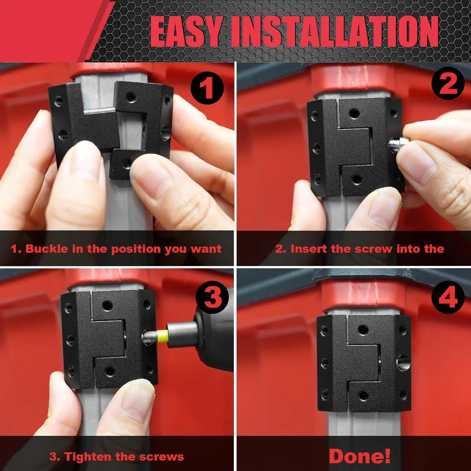 4pcs Rail Mount Compatible with Milwaukee Packout System, Custom DIY Modular Storage Bracket for Tool Holders