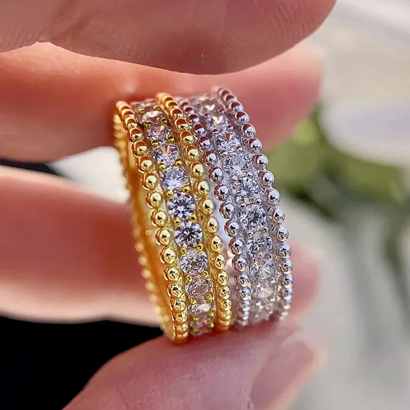 Trendy Simple Rings for Lady Shiny Single Row Cubic Zirconia Exquisite Finger Accessories Attractive Charms Party Jewelry