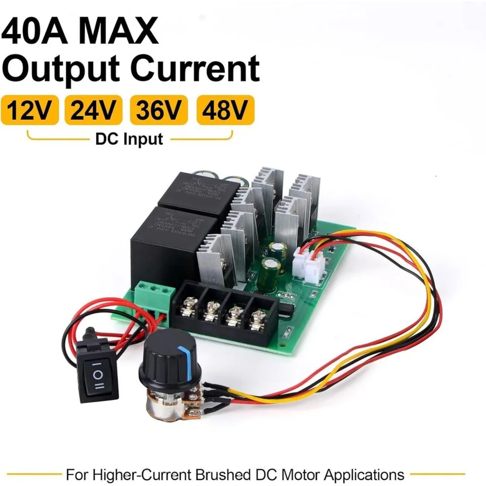 SYW-PWM Speed Controller Adjustable Driver Switch Low Voltage DC, 40A 12V/24V/36V/48V DC, Forward Reverse Switch
