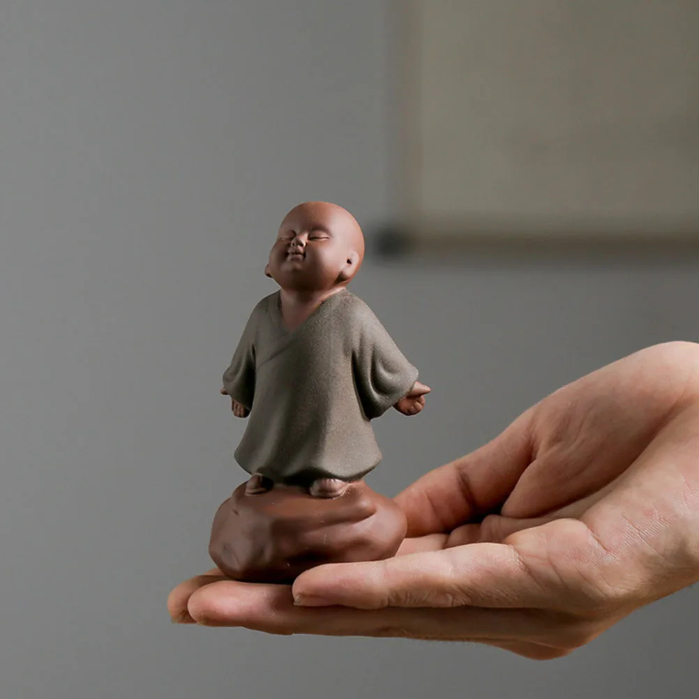 

1Pcs Chinese Zen Monk Premium Purple Clay Small Mini Tea Pet Decor Lovely Monk Decoration for Home Garden Tea Pet Adornment