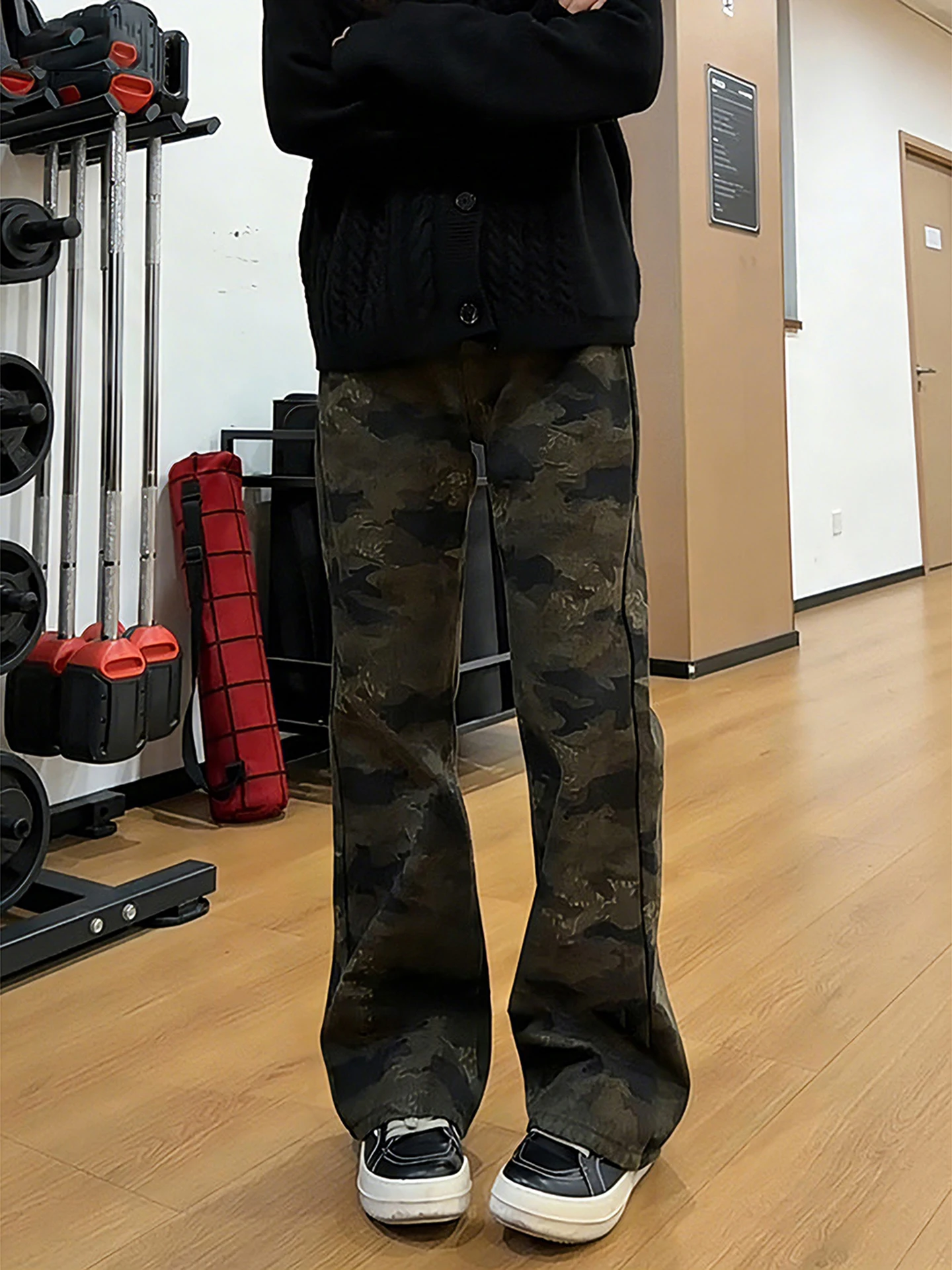 

American Retro Fce Lined Camouflage Jeans Straight Leg Micro Flare Denim Pants for Men And Women Youth ular Cotton Poly...