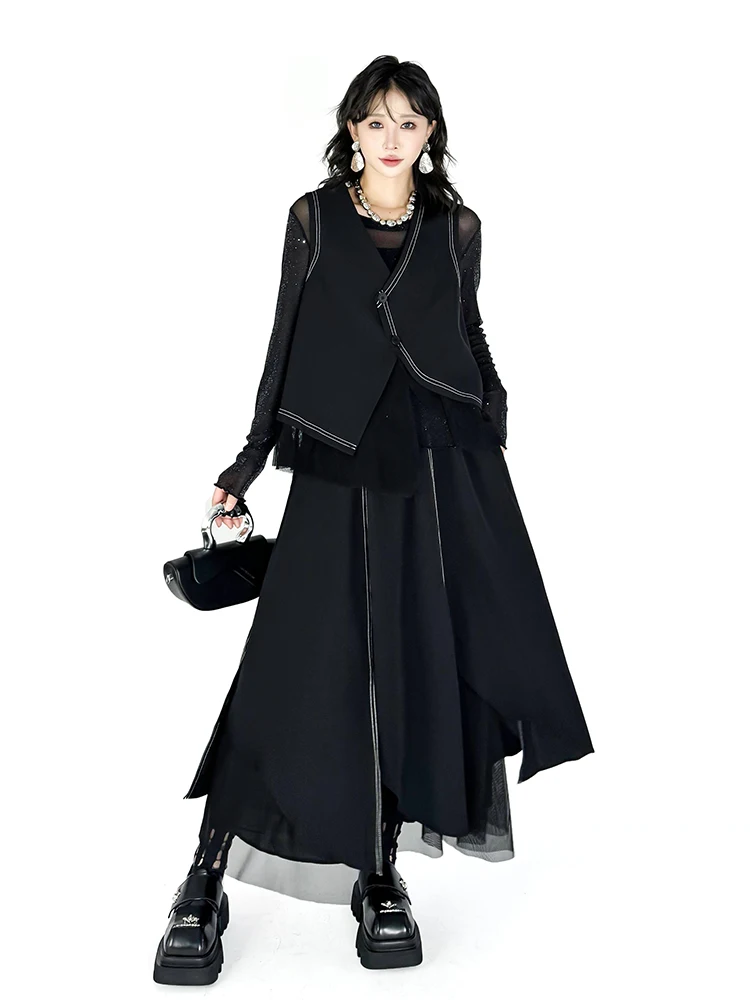 

Fashionable Loose Fit Slimming Vest And Half Skirt Two Piece Set Elastic Waist Design Comfortable Medium Weight Autumn Wear