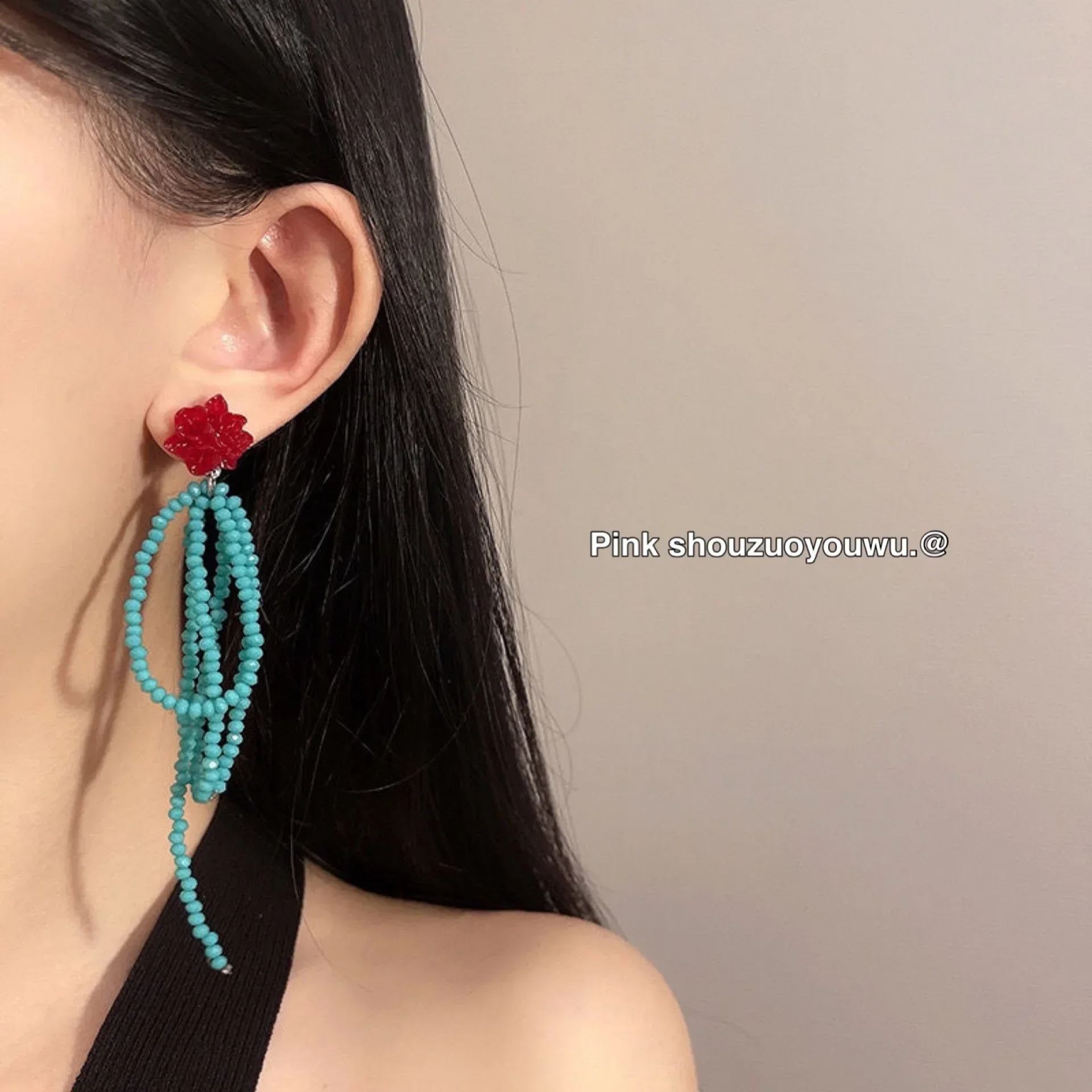 

Korean Fashion Handmade Beaded Earrings Vintage Bohemian Tassel Stud Earrings Trendy Jewelry for Women