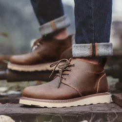 Maden 2023 New Boots Men's Shoes Mid-top British Style Big Head Shoes Workwear Retro Desert Short Boots Footwear 44