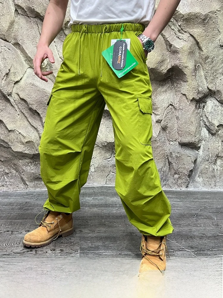 

Qui Dry Wide Leg Elastic Waist Casual Pants Spring Summer Youth Active Sle Paratrooper Utili Windproof Breathable