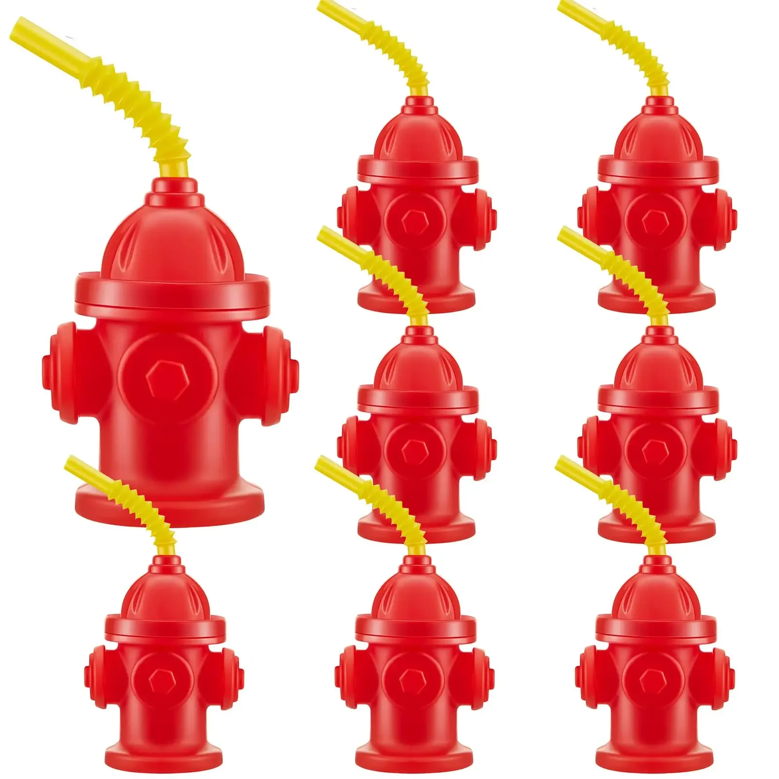 2/4/6/8/10pcs Novelty Fire Hydrant Straw Cups with Lid Fireman Firefighter Birthday Party Favors Boys 8oz Red Plastic Water Cups