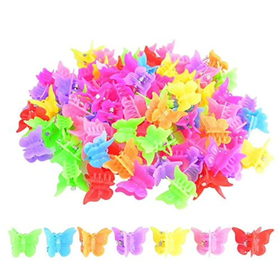 

100 Packs Assorted Color Butterfly Hair Clips, Bantoye Beautiful Mini Hair Accessories for Girls and Women, Random Color