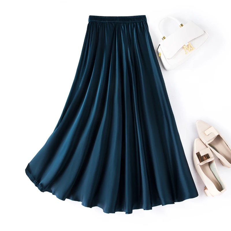 New Satin Silk Halfskirt Women\'s Loose Style Mid Length Umbrella Skirt Mulberry Silk Slim Large Swing Skirt Summer