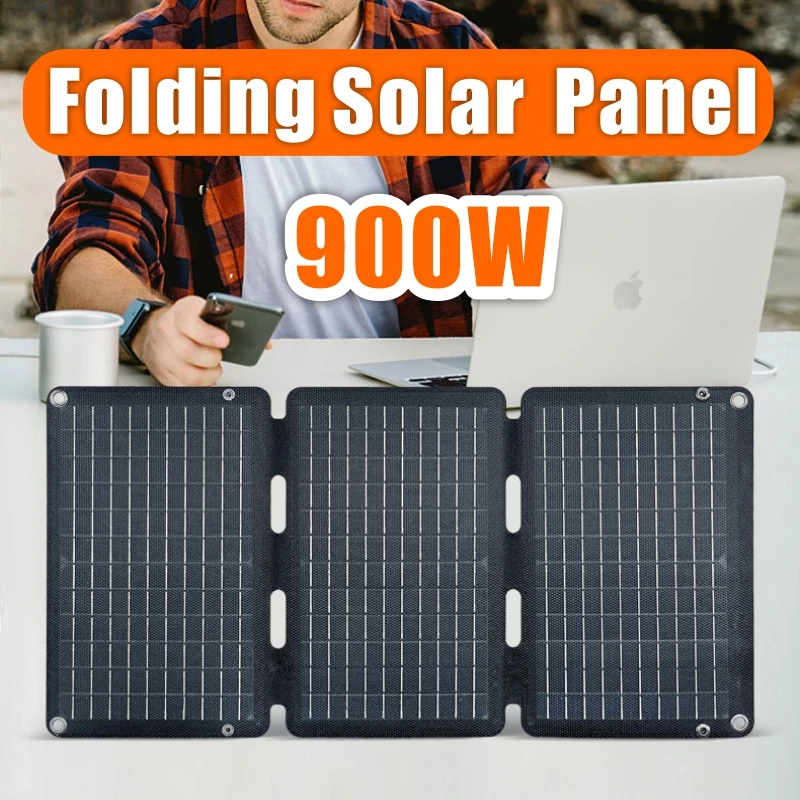 900W Solar Folding Panel Portable Bag USB Output Solar Charger Outdoor Power Business Trip Hiking Camping Phone Power Generator