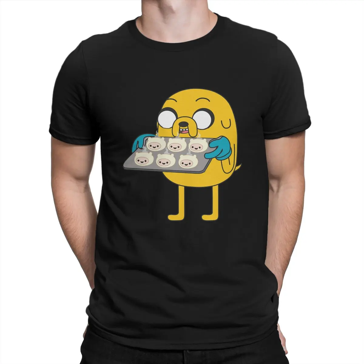 Men T-Shirt Cookie Vintage Pure Cotton Tee Shirt Short Sleeve A-Adventure Time T Shirt O Neck Clothing Graphic Printed